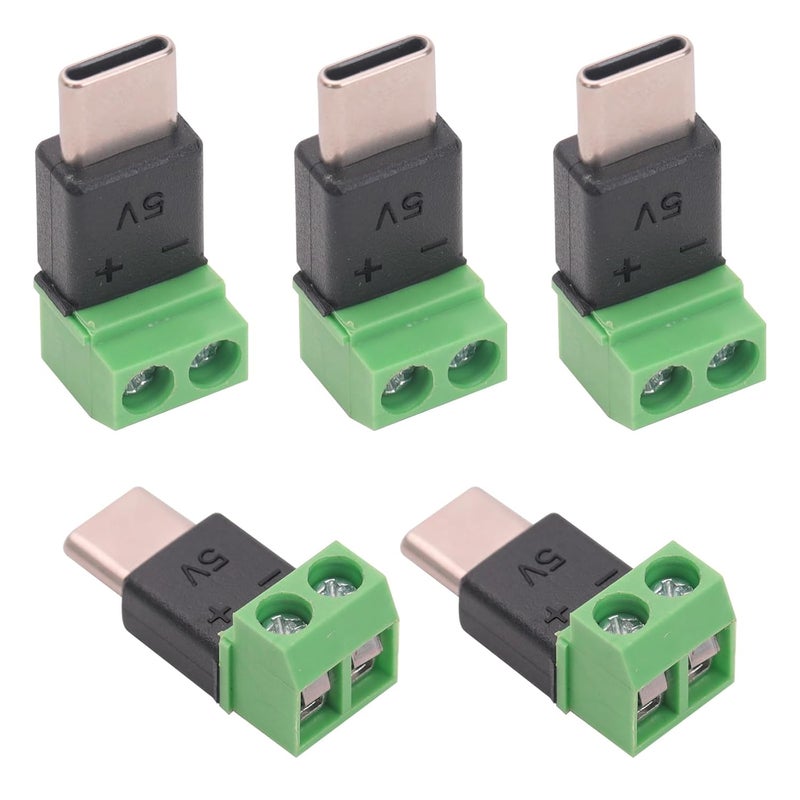 Teansic 5PCS Type C Male to 2 Pin Screw Terminal Adapter,5V USB C to 2 Pin Solderless Connector for Charging Mobile Devices and Small Appliances - Image 1